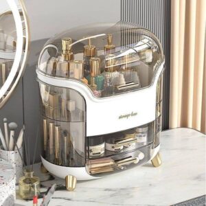 Elegant Multi-Layer Cosmetic Organizer with Lid & Drawers (Off-White)