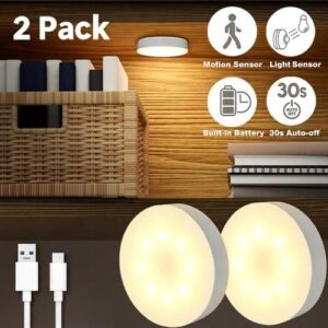 Pack of 2 Motion Sensor USB Rechargeable LED Night Light